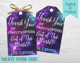 Galaxy Favor Tags- Galaxy Thank You Tags- Galaxy Birthday Party-Girls Galaxy Party-Personalized- You Print or We Print