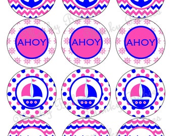 Custom Order- Baby Shower Cupcake Toppers- DIY Printable- Nautical Baby Shower- 4 Different Designs- Pink and Blue- Instant Download
