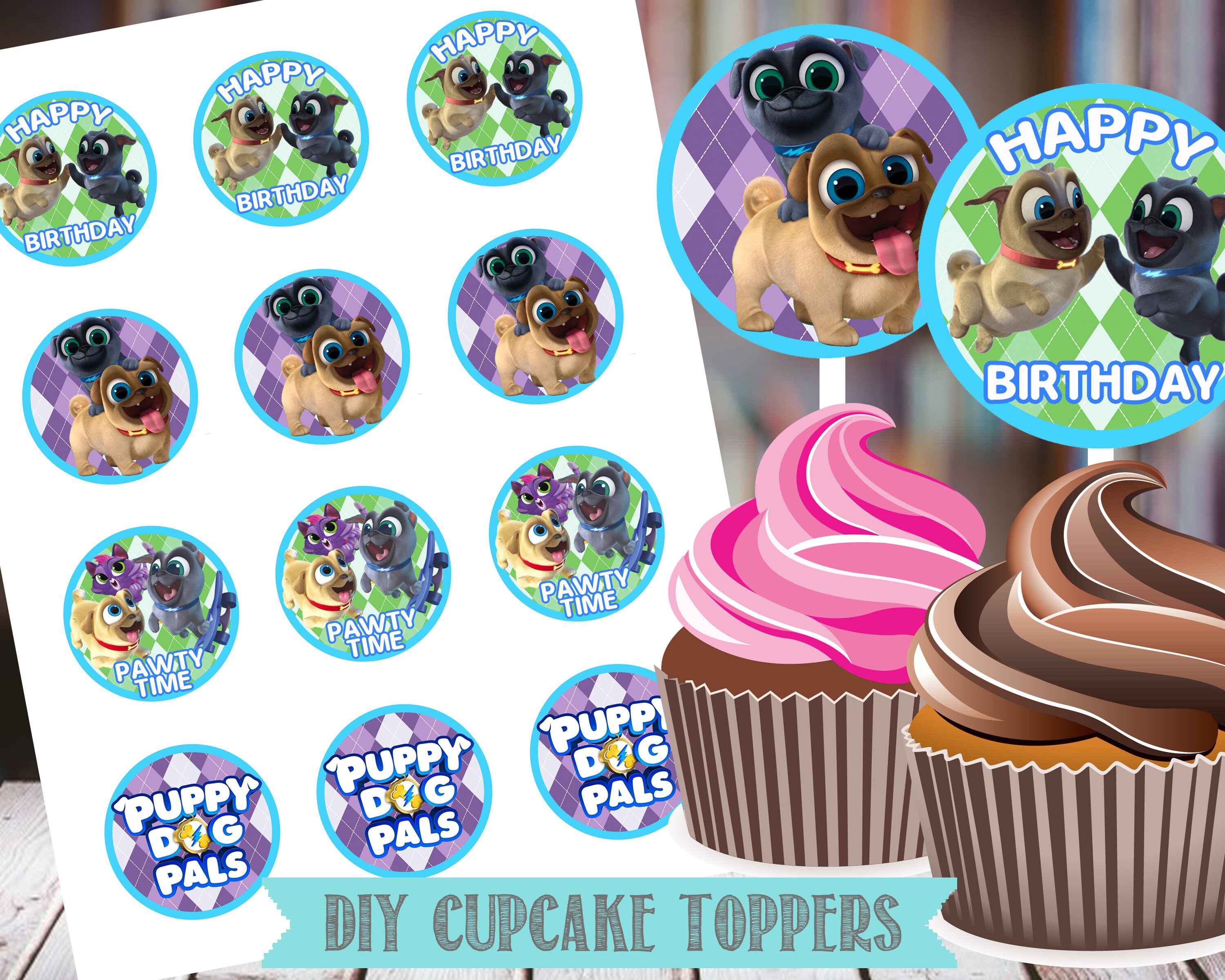 Puppy Dog Pals Cupcake Toppers Puppy Dog Pals Favor Tags | Etsy