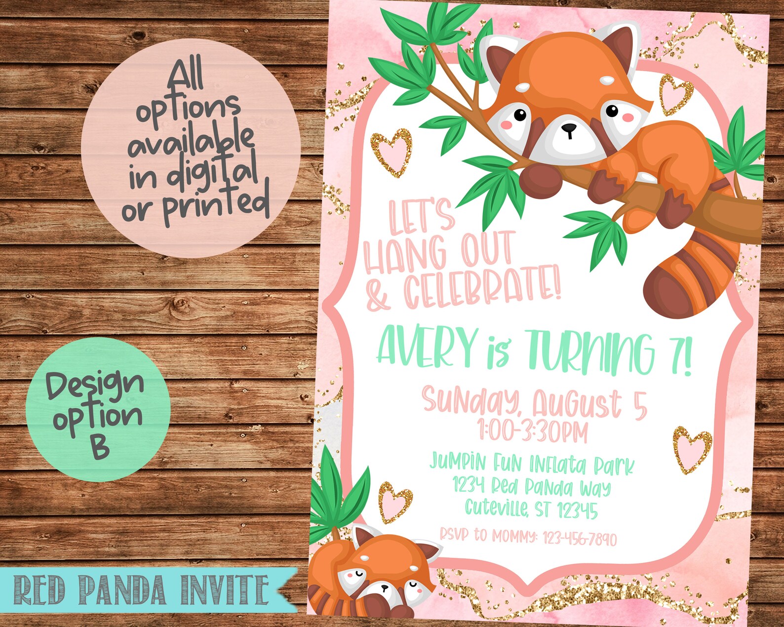 Red Panda Birthday Party Invitation Red Panda Invitation Red | Etsy