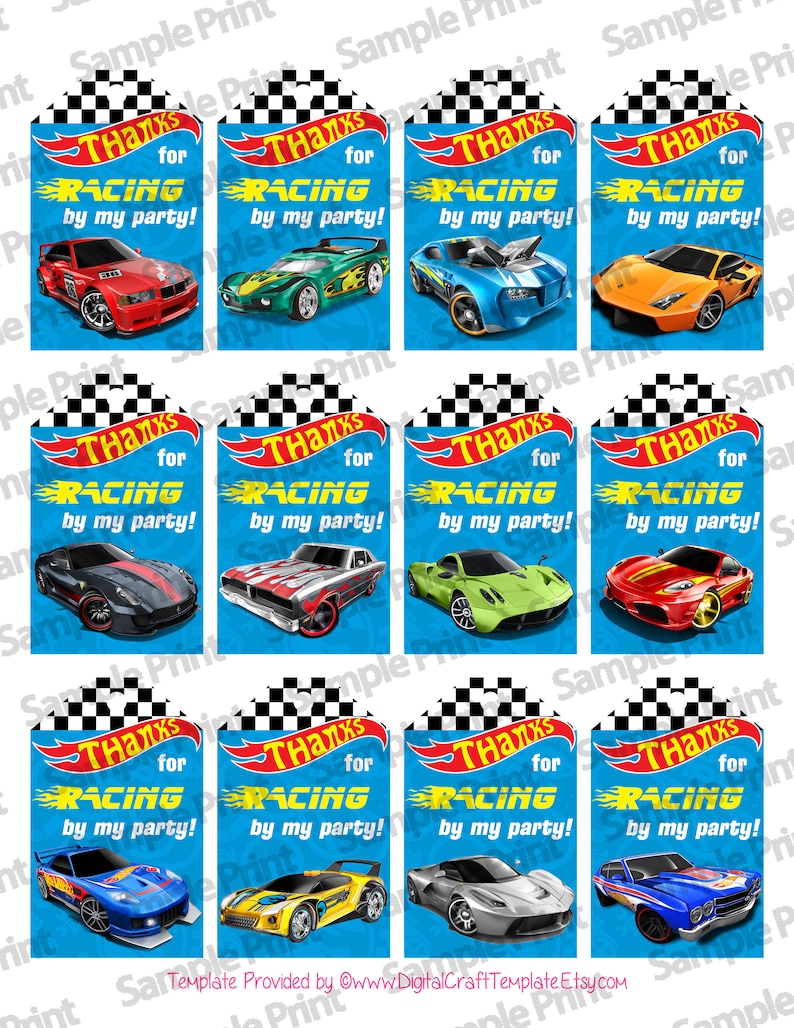 Hot Wheels Favor Tags Hot Wheels Thank You Tags Hot Wheels | Etsy