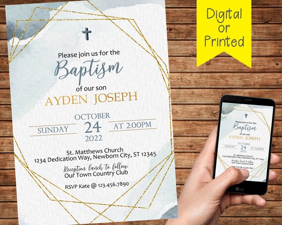 Buy Boy Baptism Invitation Boys Blue Baptism Invitation-Blue.