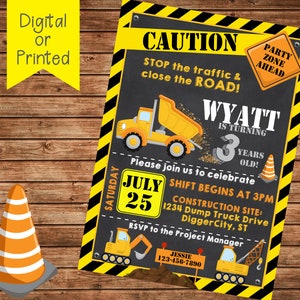 Construction Birthday Party Invitation- Construction Invitation- Construction Birthday-Digital File-You Print- Digital File