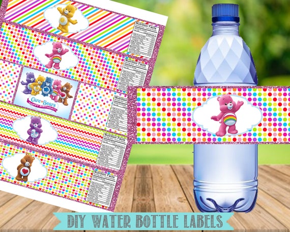10 CARE BEARS PERSONALIZED BIRTHDAY PARTY FAVORS WATER BOTTLE LABELS WRAPPERS