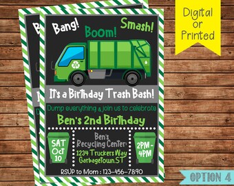 Trash Truck Birthday Invitation Trash Bash Birthday Garbage Etsy 日本