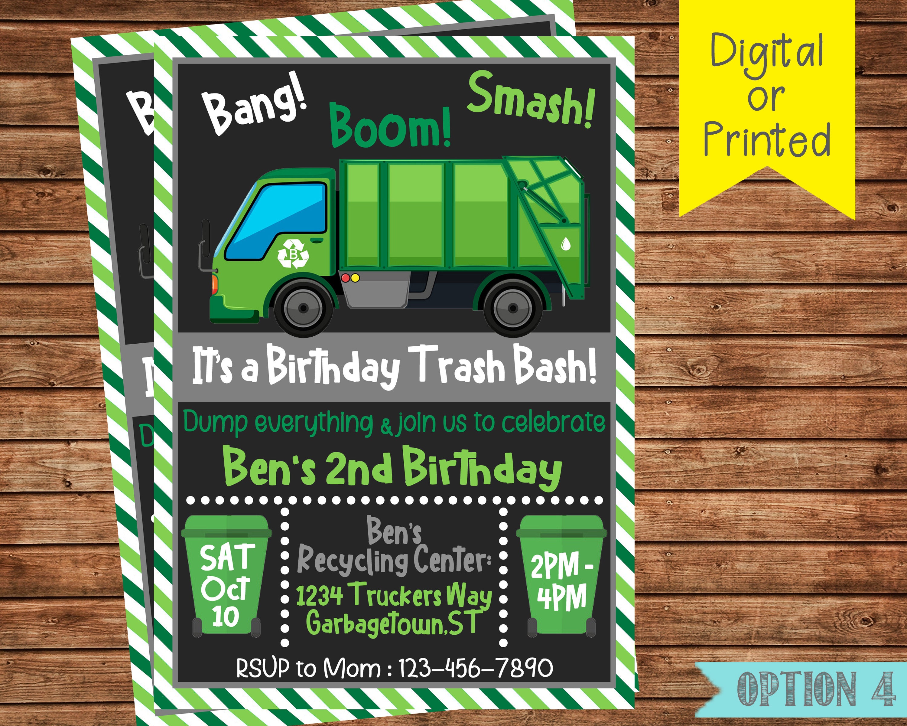 Trash Truck Birthday Invitation Trash Bash Birthday Garbage Etsy 日本