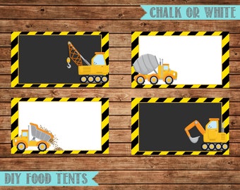 Construction Blank Food Tent Cards Labels- Blank Place Cards- Construction Birthday Party Labels- Digital-Editable-Instant Download