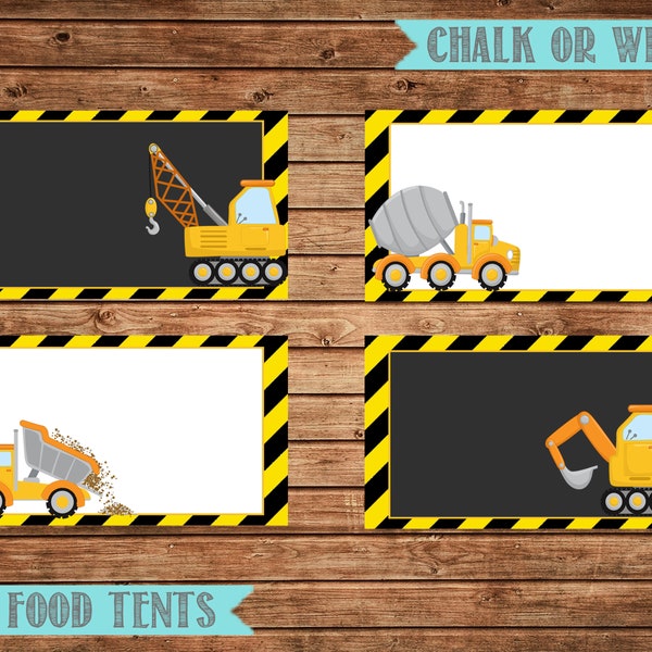 Construction Blank Food Tent Cards Labels- Blank Place Cards- Construction Birthday Party Labels- Digital- Editable-Instant Download