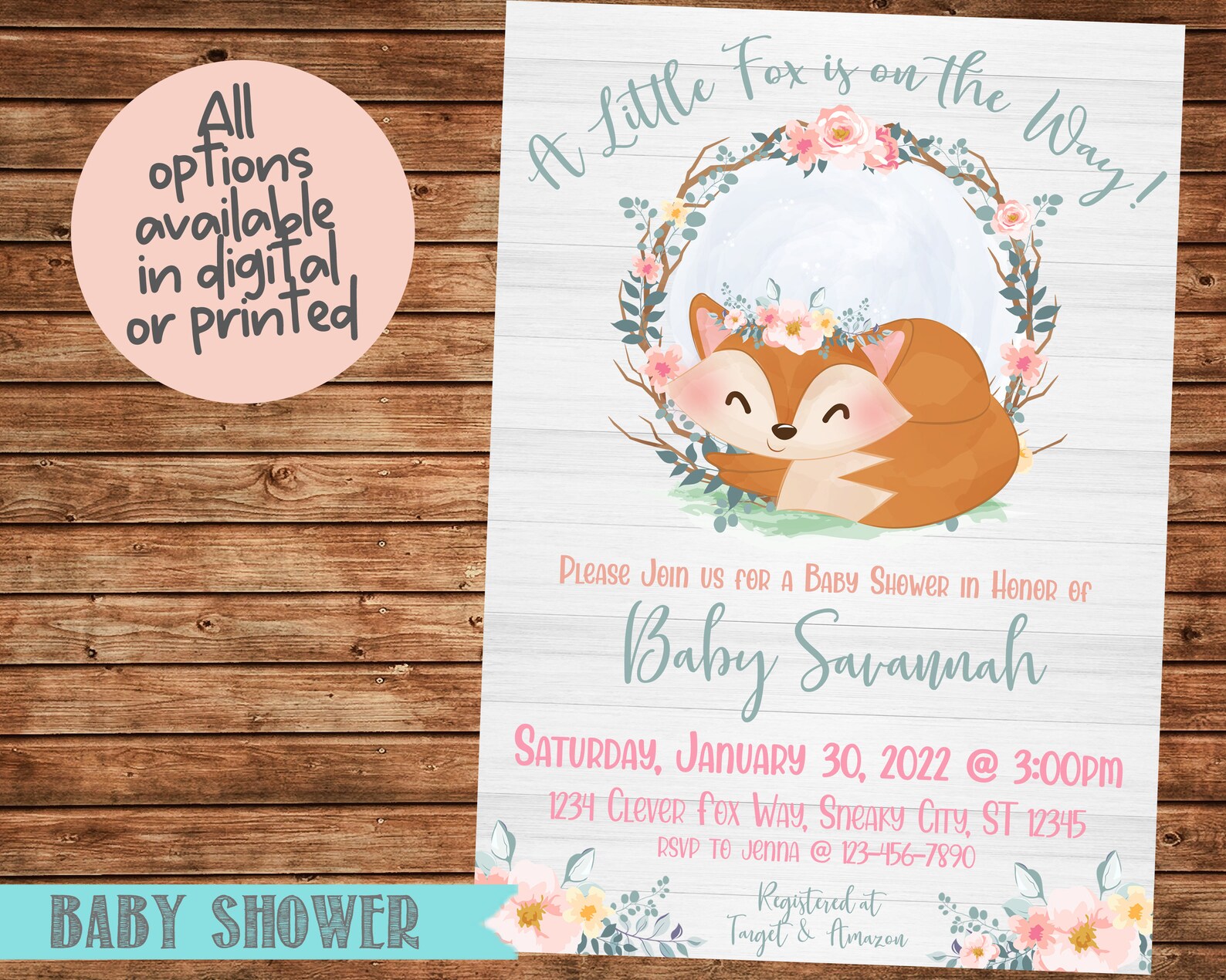 Fox Birthday Party Invitation Fox Baby Shower Invitation Etsy