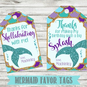 Item 1588A Set of 10 Personalized Mermaid Birthday Party Favor Bags Clam Shell Favors
