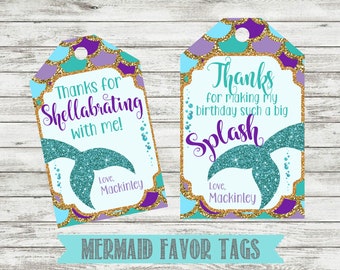 Mermaid Favor Tags- Mermaid Thank You Tags- Mermaid Birthday Party-Personalized- You Print or We Print