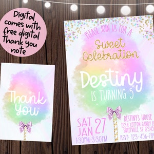 Cotton Candy Birthday Invitation- Cotton Candy Invitation- Cotton Candy Birthday- Sweet Celebration Invitation- Digital File- You Print