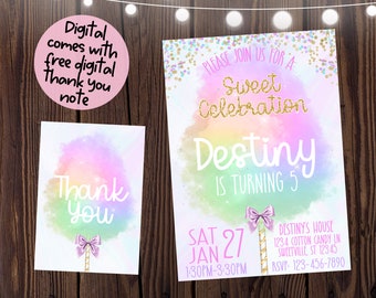 Cotton Candy Birthday Invitation- Cotton Candy Invitation- Cotton Candy Birthday- Sweet Celebration Invitation- Digital File- You Print