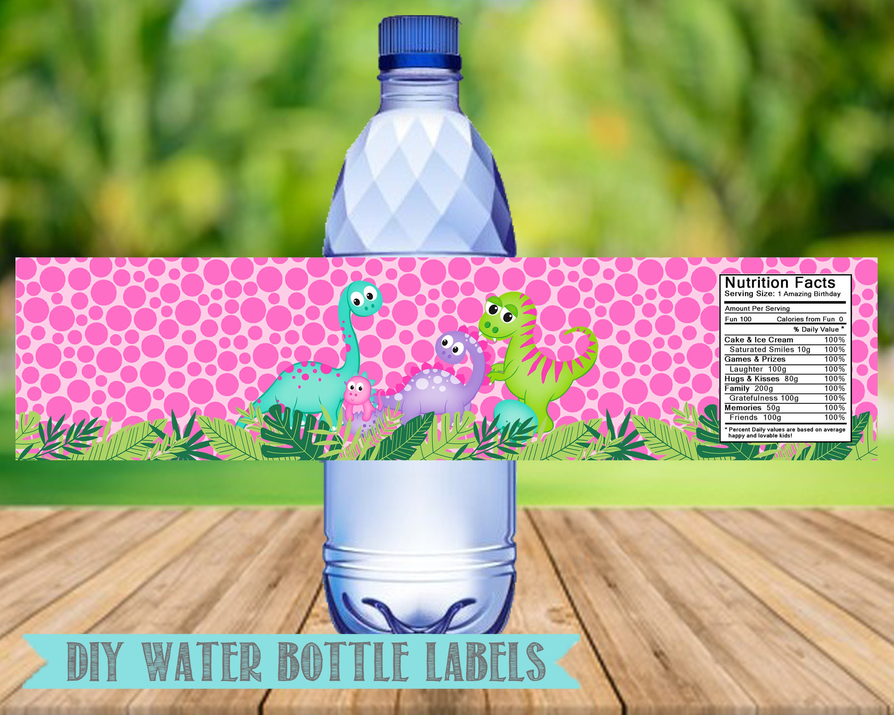 Girl Dinosaur Water Bottle Labels- Girl Dinosaur Birthday Party Printables-Digital File- Instant Download