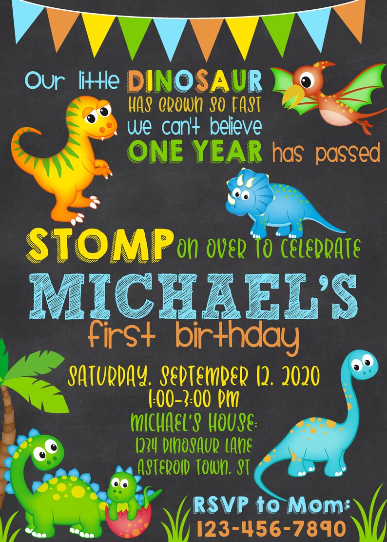 Girl Dinosaur First Birthday Party Invitation Girl Dinosaur Etsy UK
