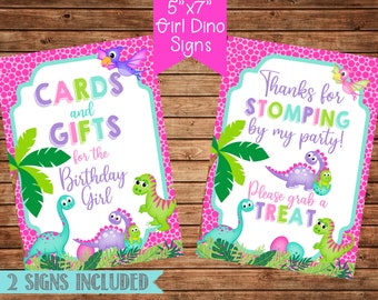 Girl Dinosaur Thank You Sign and Gift Table Sign- Girl Dinosaur Birthday Party Signs- Digital- You Print at Home