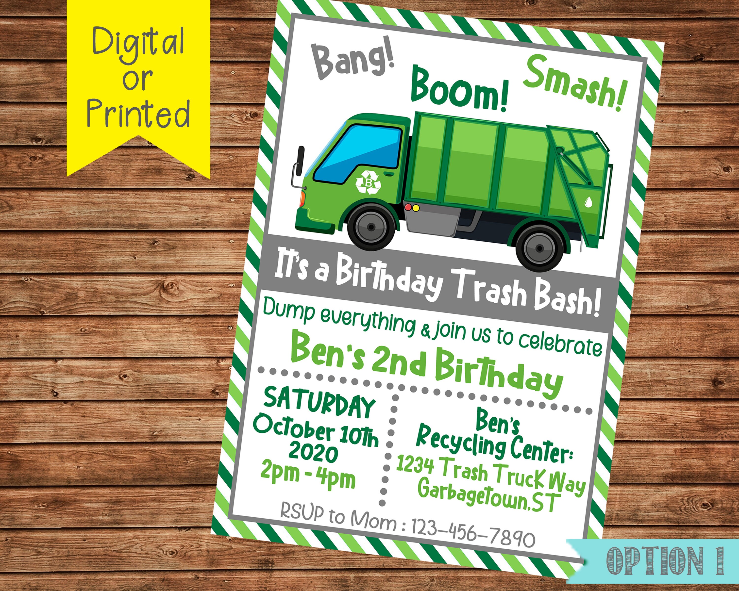 Trash Truck Birthday Invitationtrash Bash Birthday Garbage Etsy