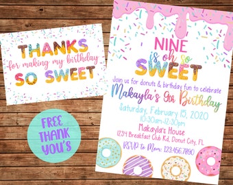 Donut Birthday Invitation-Donuts-Donut Birthday Party-Digital File or Printed-Download or Printable-You Print-We Print