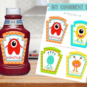 Monsters Condiment Bottle Labels- Monsters Birthday- Instant Download-Digital File