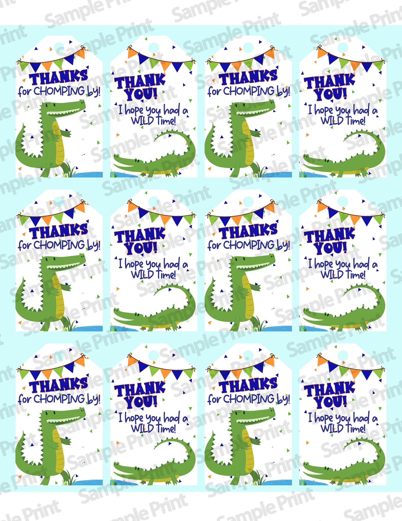 Alligator Favor Tags Alligator Thank You Tagsalligator Etsy