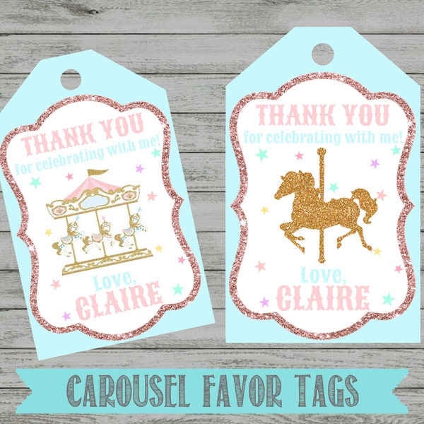 Carousel Favor Tags- Carousel Thank You Tags- Carousel Birthday Party-Personalized- You Print or We Print