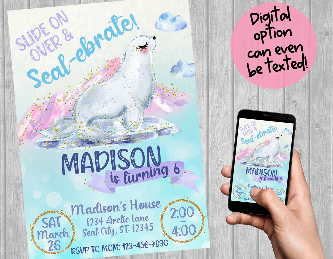 Seal Birthday Party Invitation Seal Birthday Invitation Seal Girl ...