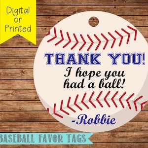 Baseball Favor Tags Baseball Thank You Tags Baseball Birthday Party Baseball Party Personalized You Print or We Print image 1