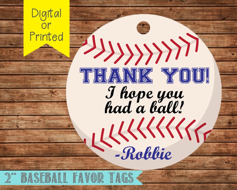 Baseball Favor Tags Baseball Thank You Tags Baseball Birthday Party Baseball Party Personalized You Print or We Print image 1