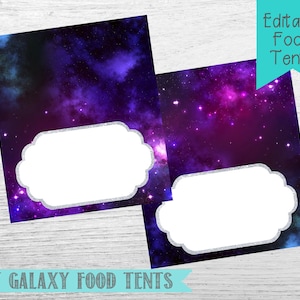 Galaxy Blank Food Tent Cards Labels- Blank Place Cards- Galaxy Birthday Party- Digital- Instant Download