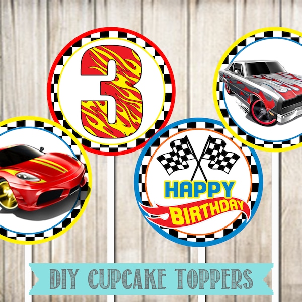 Race Car Cupcake Toppers-Racing Cupcake Toppers-Race Car Birthday- Instant Download-Digital File