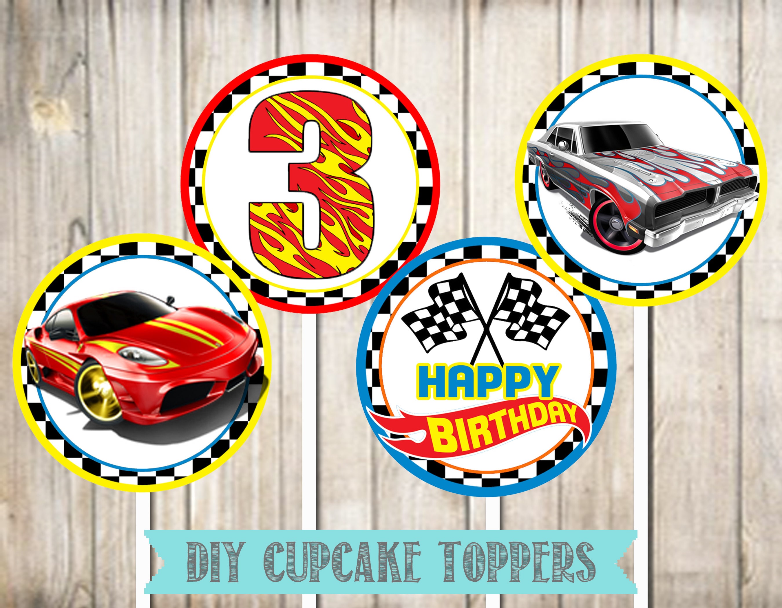 Corjl Toppers Editable Race Car Fast and Furious Birthday Cupcake