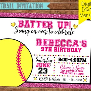 Softball Birthday Party Invitation- Softball Invitation- Softball Birthday-Softball Birthday Invitation-You Print- Digital Emailed File