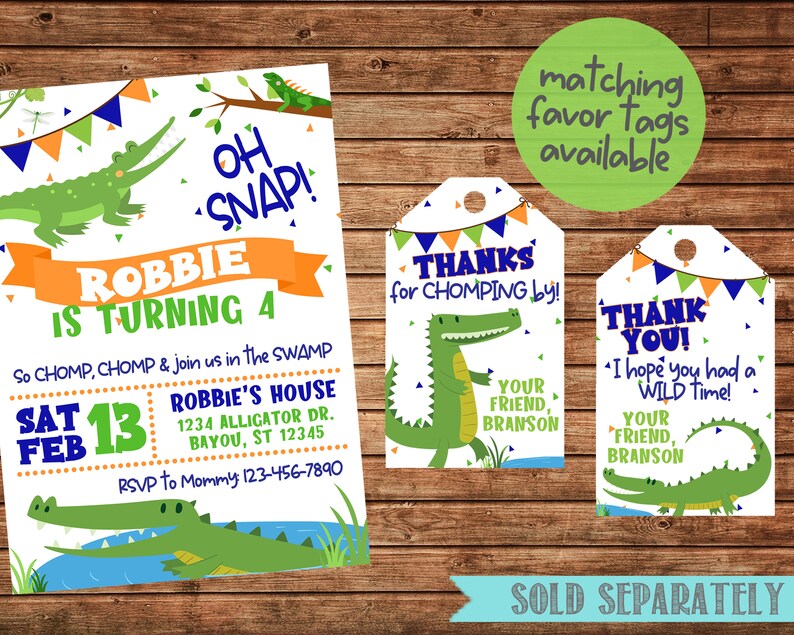Alligator Favor Tags Alligator Thank You Tagsalligator Etsy