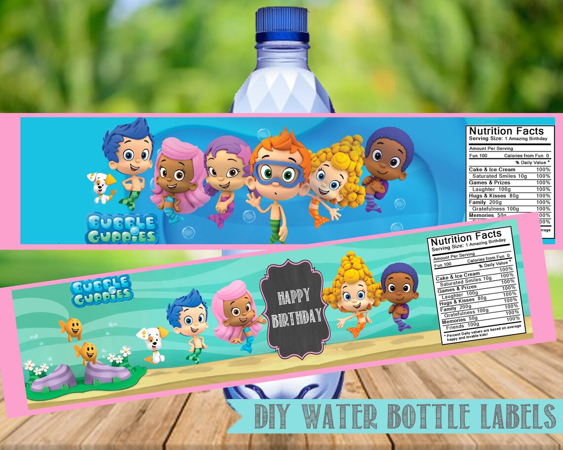 Bubble Guppies Water Bottle Labels Bubble Guppies Birthday Etsy