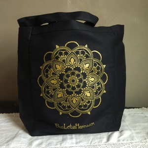 Bolso tote de lona Mehndi Mandala de Blue Lotus Henna