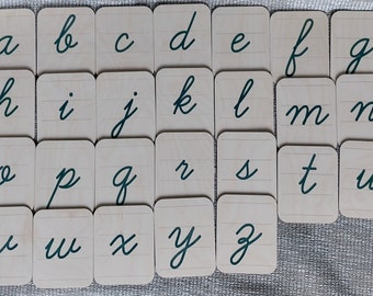 Sandpapier Buchstaben Englisch Alphabet Set bewegliche kursive Kleinbuchstaben auf Holzbasis für Homeschool-Lernen mit Personalisierung DIY