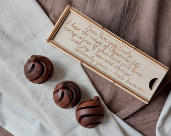 WALNUT wooden hanging ornament - turned wood Christmas decoration as personalized gift set of 3 winter decors and accents by AstikBlooms