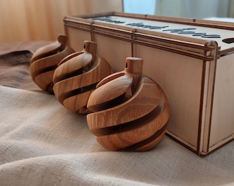 CHESTNUT turned wood ball accent interior decor set for Christmas season and gift of natural material with personalisation by AstikBlooms