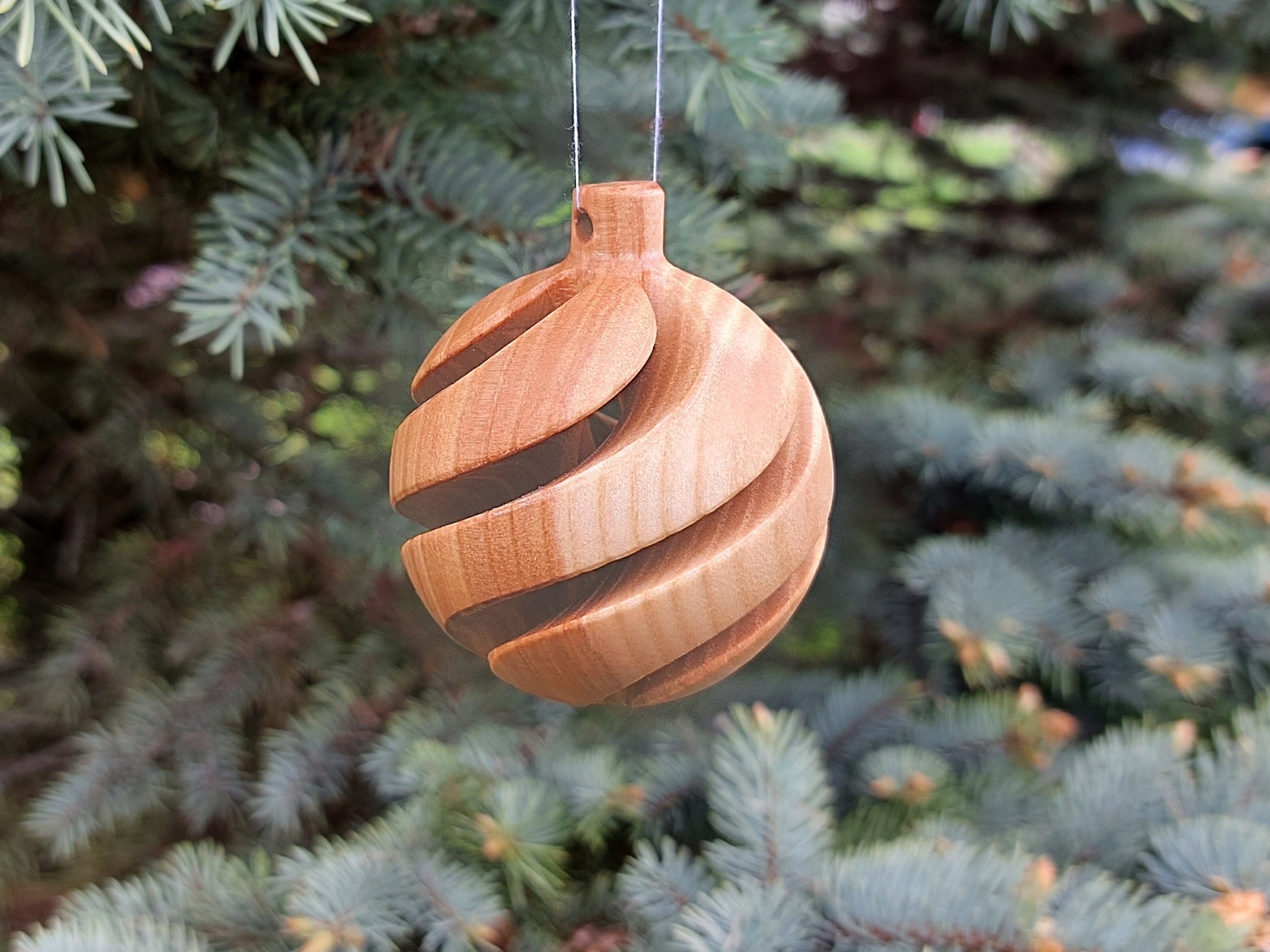 Turned Wood Christmas Tree Hanging Ball Ornament, Carved Rustic Decor and  Xmas Decoration, Personalized Christmas Gift and Present 