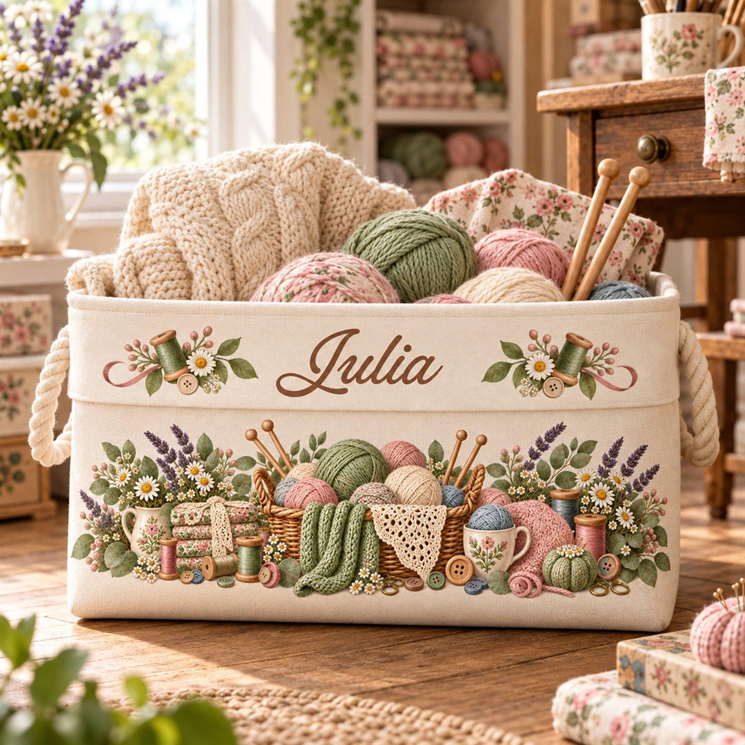 Sewing Room Basket With Name, Personalized Craft Storage Bin ...