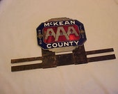 c1920s AAA Motor Club McKean County, PA. Enamel Brass Car Automobile License Plate Tag Topper Sign, Car Restoration or Man Cave Decor