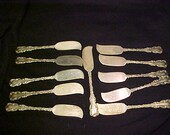 Set of 11 Nice Sterling Silver Whiting Louis XV Pattern Butter Spreader Knives, Nice Sterling Silver Fancy Victorian Flatware, Gift Idea