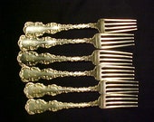Set of 6 Nice Sterling Silver Whiting Louis XV Pattern Dinner Forks, Nice Sterling Silver Fancy Victorian Flatware, Gift Idea