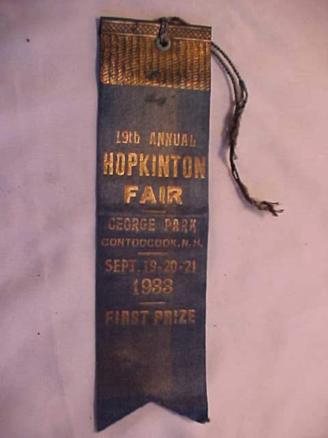 September 192021, 1933 19th Annual Hopkinton Fair Park Contoocook, N.H., First Prize