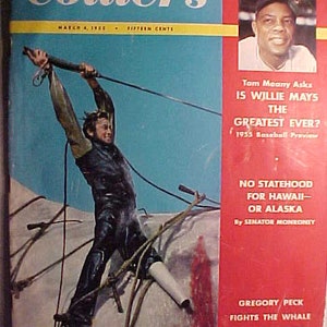 March 4, 1955 Collier&#39;s The National Weekly Magazine with Gregory Peck on the cover by Frank Horvat, has 94 pages of ads & articles No.2