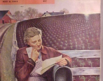 May 8, 1943 Saturday Evening Post Magazine Cover by John Falter has 104 pages of ads and articles, WWII Illustrated Magazine