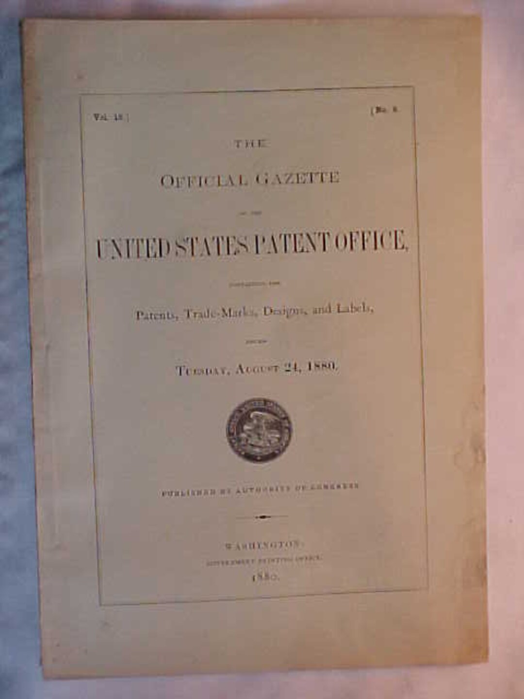 The Official Gazette Of The United States Patent Office Issued August 