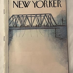 May include: The New Yorker magazine cover from May 24, 1976, featuring a bridge illustration. The cover art depicts a blue and gray bridge with people fishing, set against a light blue and white background. The magazine title is in bold black letters.