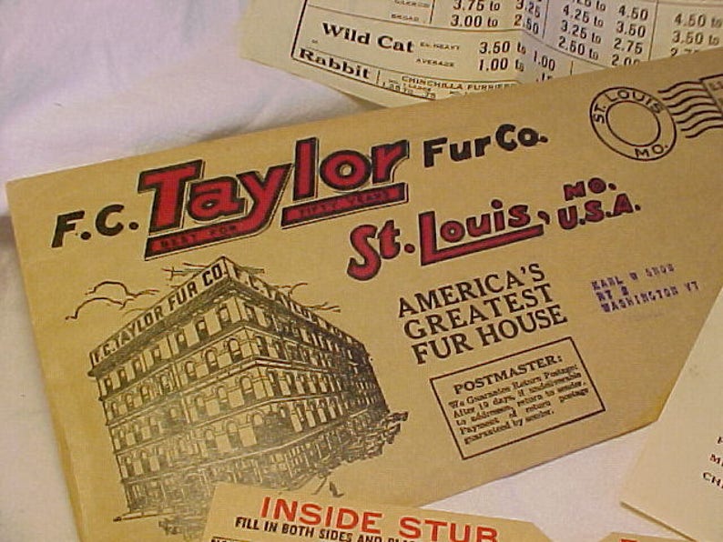 Price List With Bag Tag Antique Fur Trapper Great Man Cave Decor Mo Hunting Trapping C January 2 St 1929 F Taylor Fur Co Louis Art Collectibles Memorabilia Kromasol Com