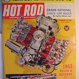 February 1963 Hot Rod Magazine has 122 pages of ads and articles with nice cover art, Antique Automobile Muscle Car Hot Rod Rat Rod Magazine